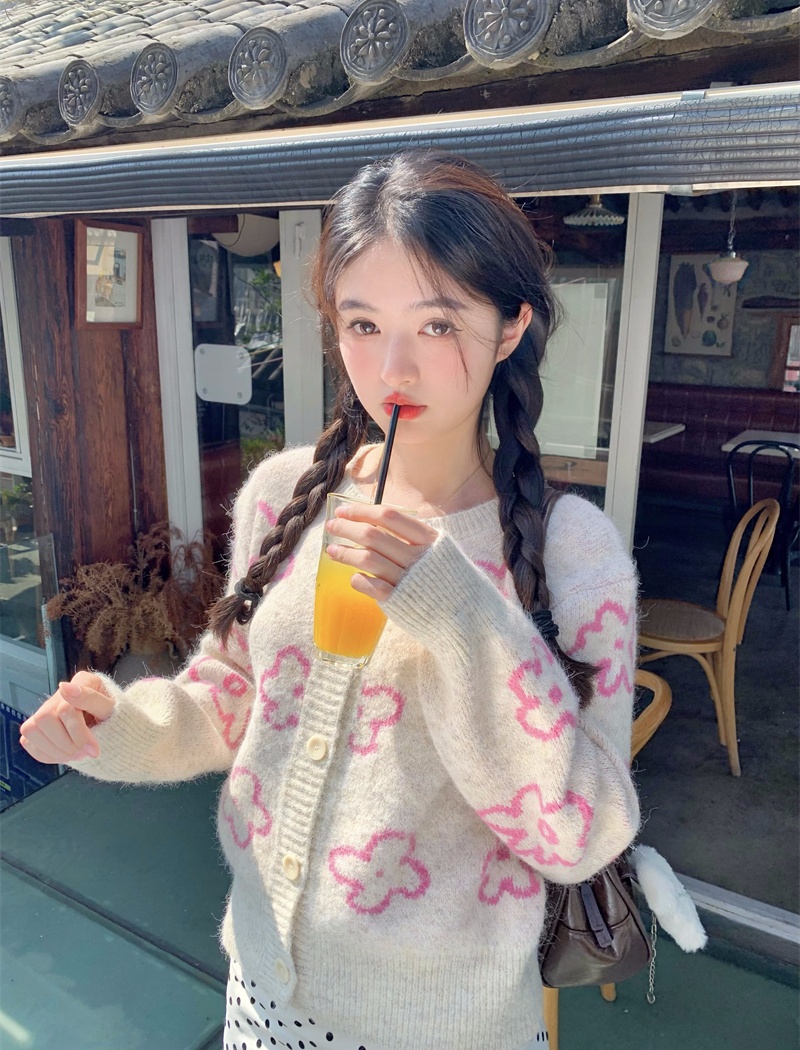 Jacquard loose cardigan lazy short sweater