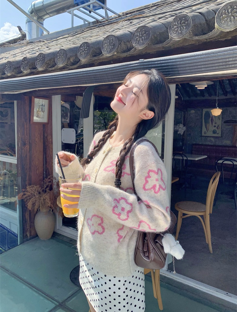 Jacquard loose cardigan lazy short sweater