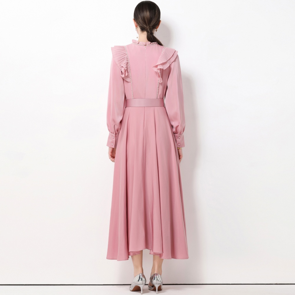 Lotus leaf edges elegant long dress pinched waist dress