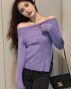 Flat shoulder autumn retro sweater thin Casual tops