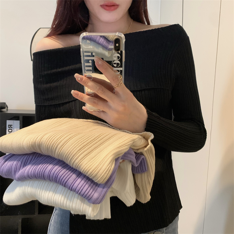 Flat shoulder autumn retro sweater thin Casual tops