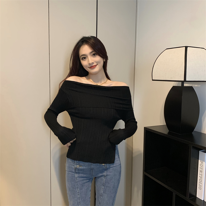 Flat shoulder autumn retro sweater thin Casual tops