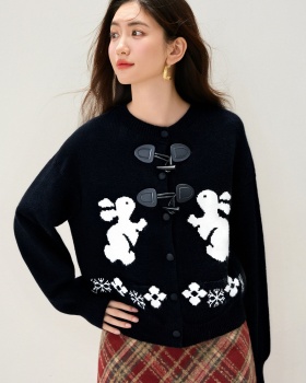 Lazy loose buckle cardigan sweet rabbit fur tops for women