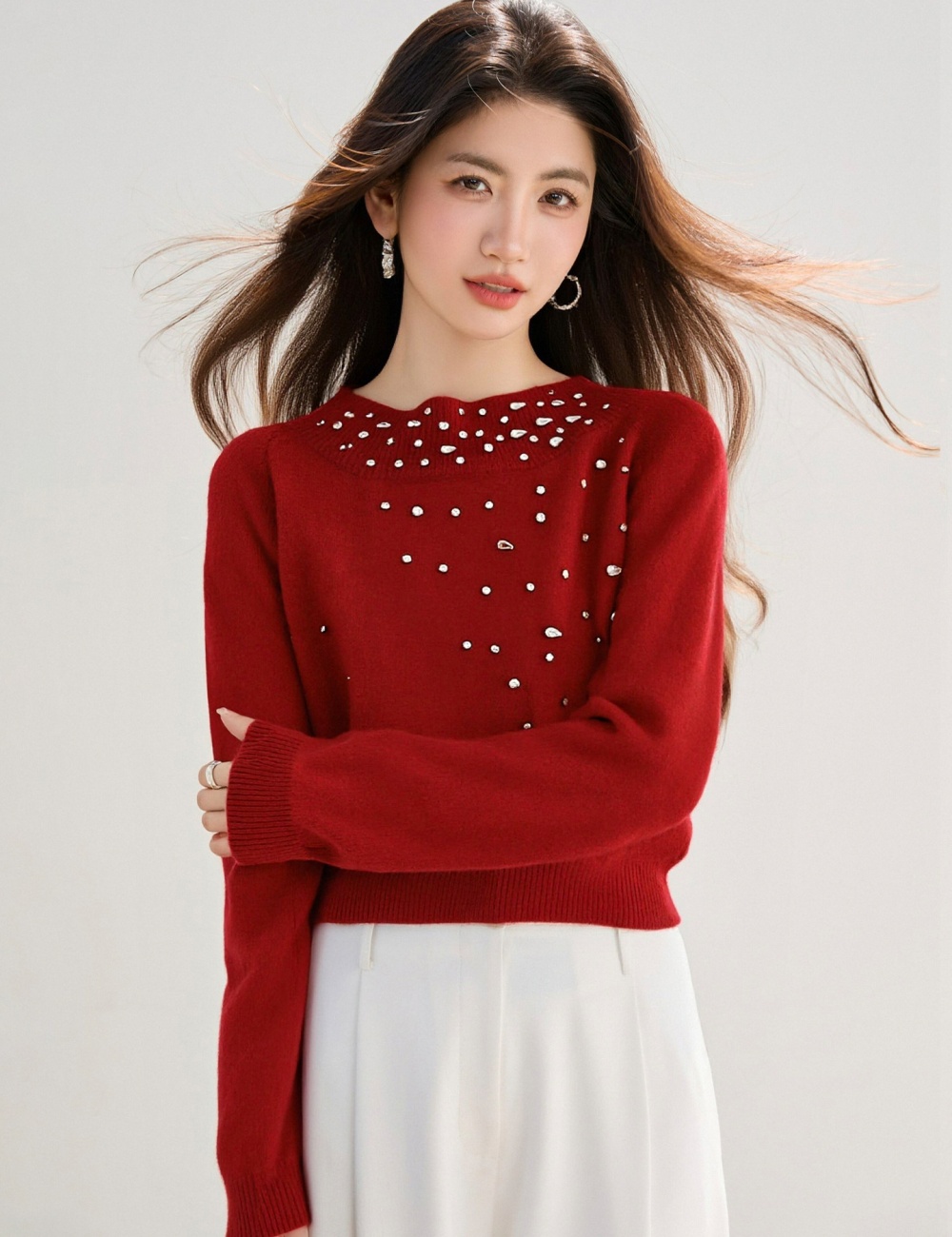 Autumn and winter rhinestone sweater lazy tops