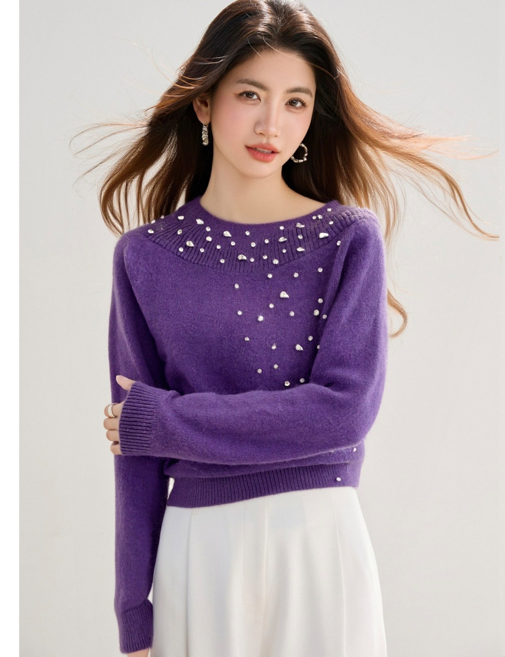 Autumn and winter rhinestone sweater lazy tops