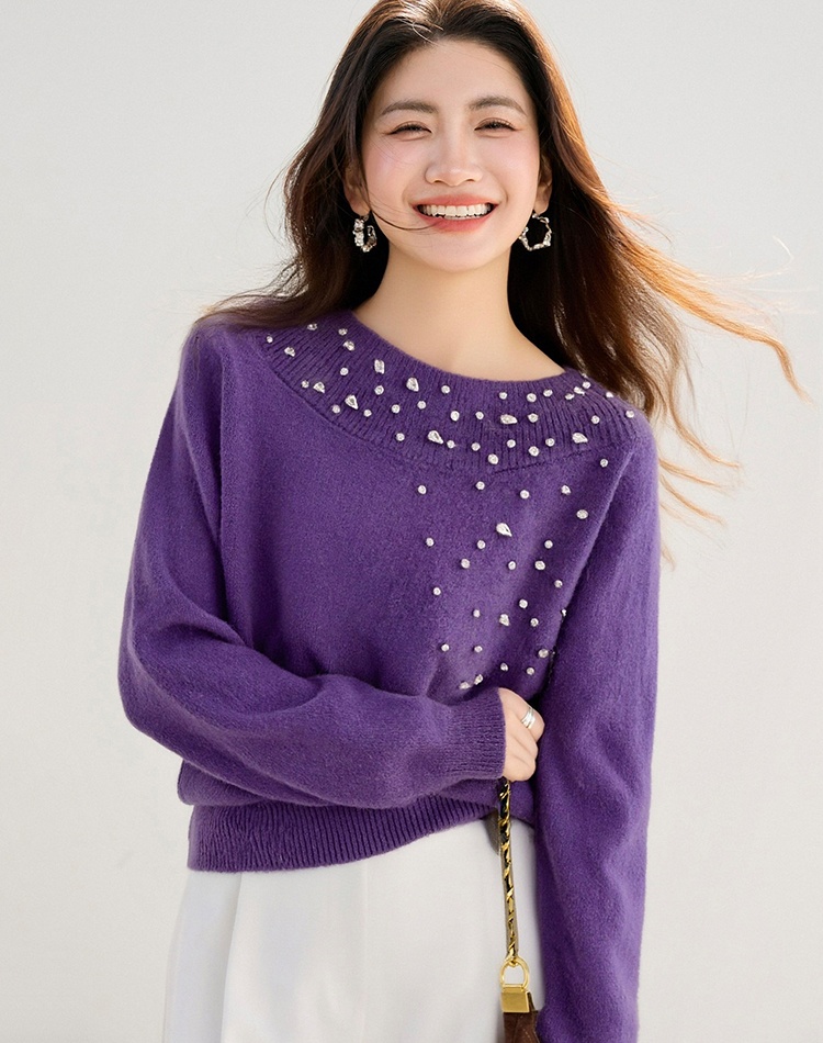 Autumn and winter rhinestone sweater lazy tops