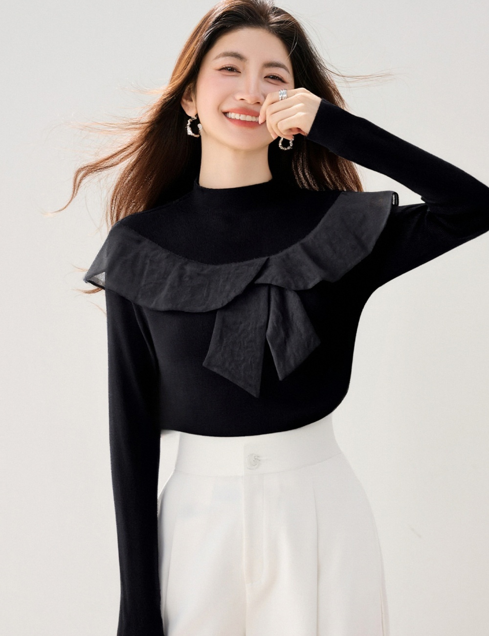 Splice knitted long sleeve sweater for women