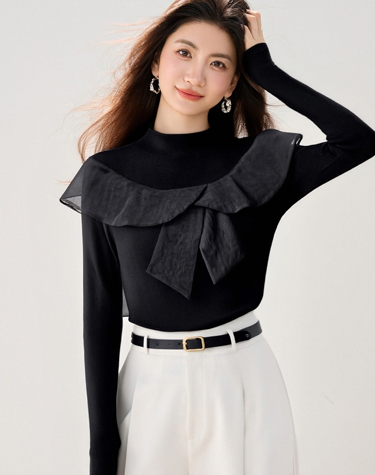 Splice knitted long sleeve sweater for women