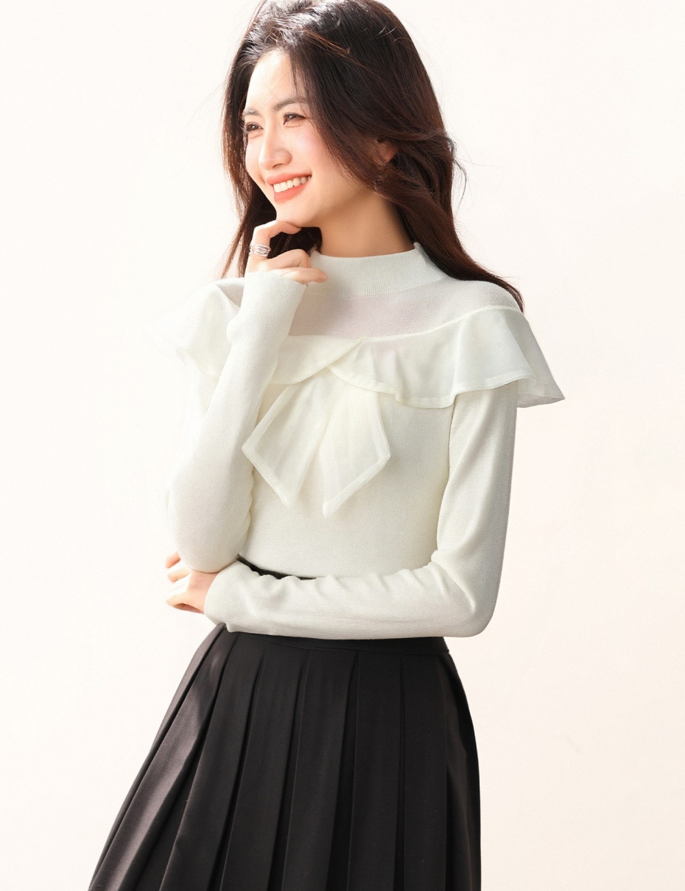 Splice knitted long sleeve sweater for women