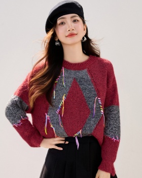 Loose winter sweater mixed colors knitted tops for women