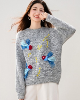 Embroidery autumn sweater lazy tops for women