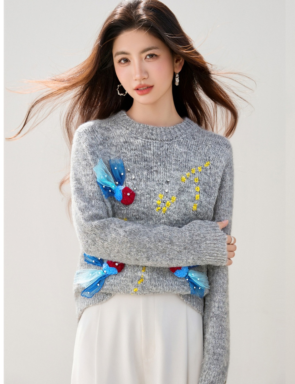 Embroidery autumn sweater lazy tops for women