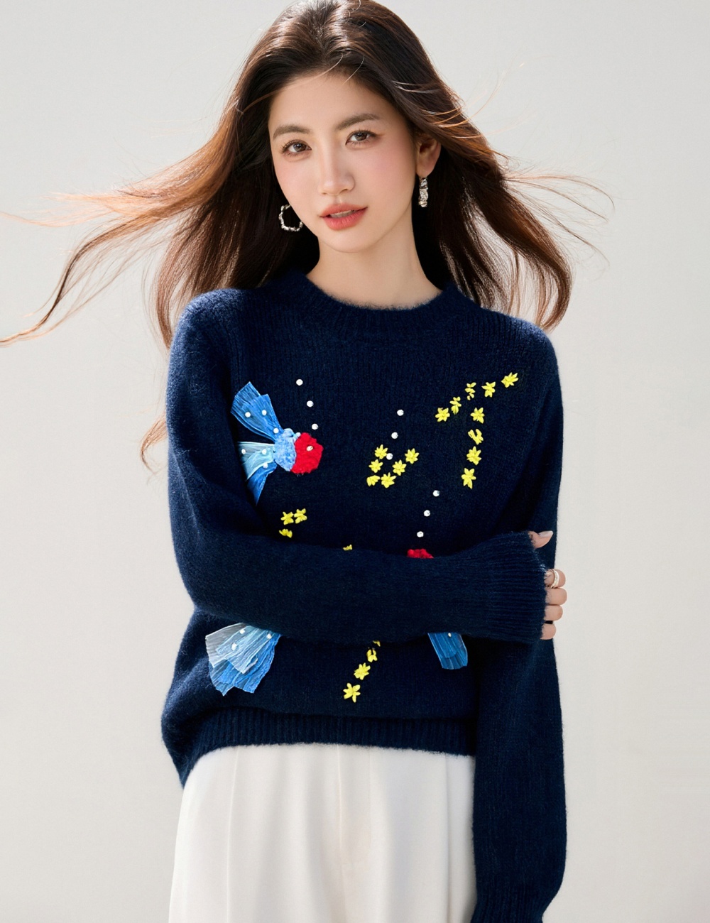 Embroidery autumn sweater lazy tops for women