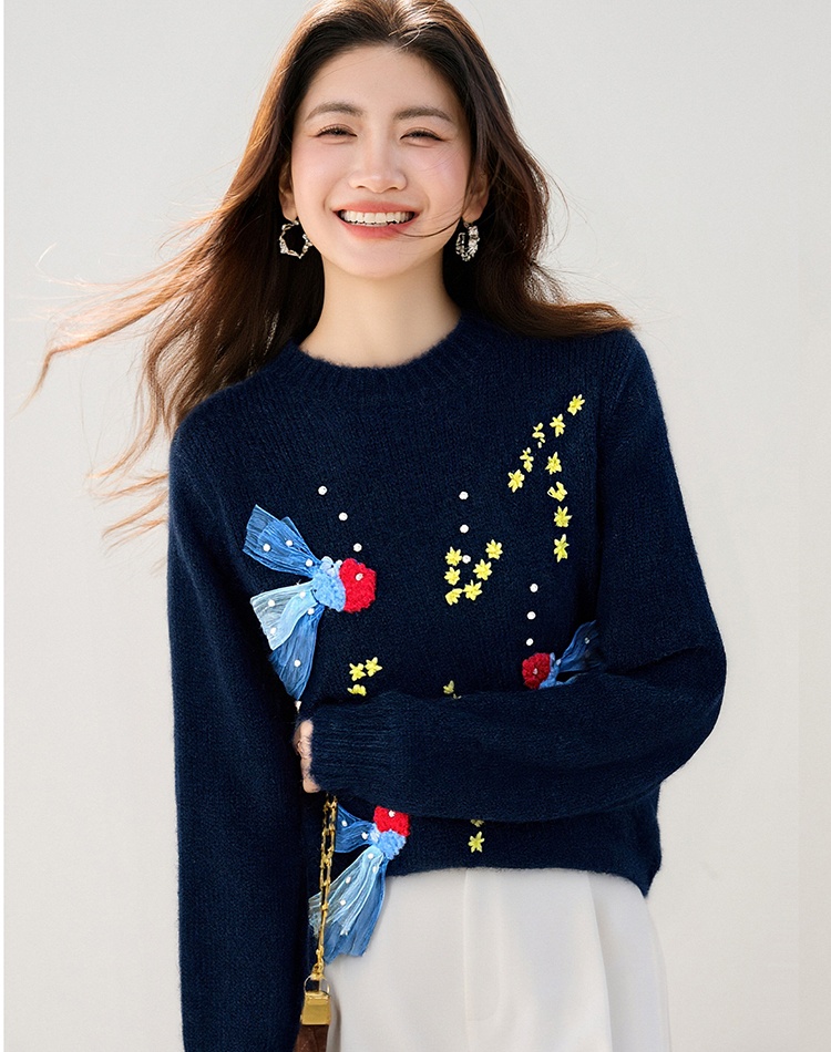Embroidery autumn sweater lazy tops for women