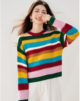 Korean style winter mixed colors lazy rainbow sweater for women