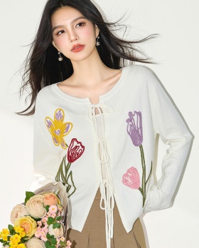 Embroidery embroidered bandage knitted cardigan