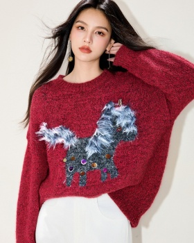 Embroidery pony sweater Korean style tops for women