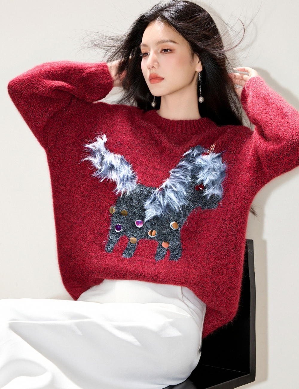 Embroidery pony sweater Korean style tops for women