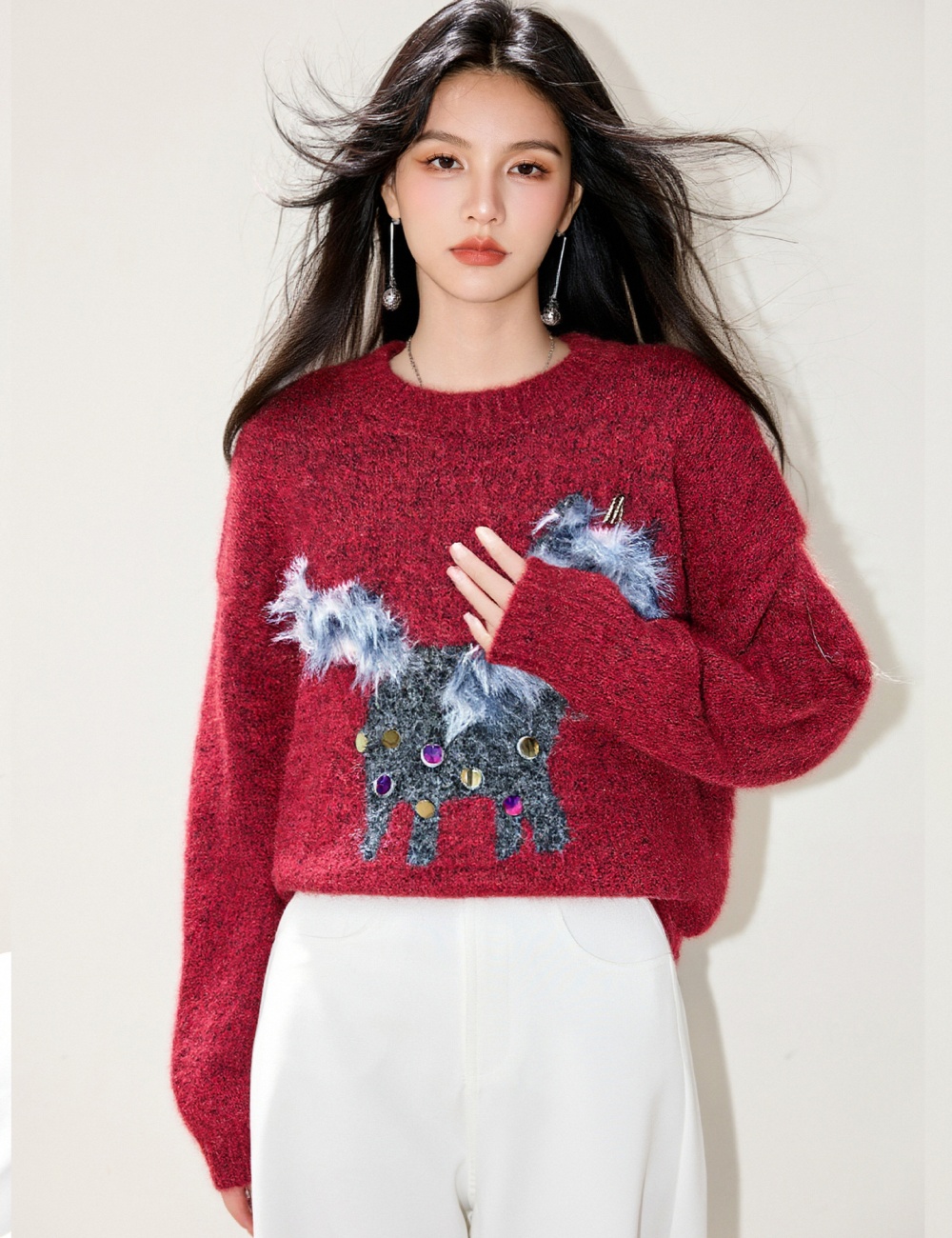 Embroidery pony sweater Korean style tops for women