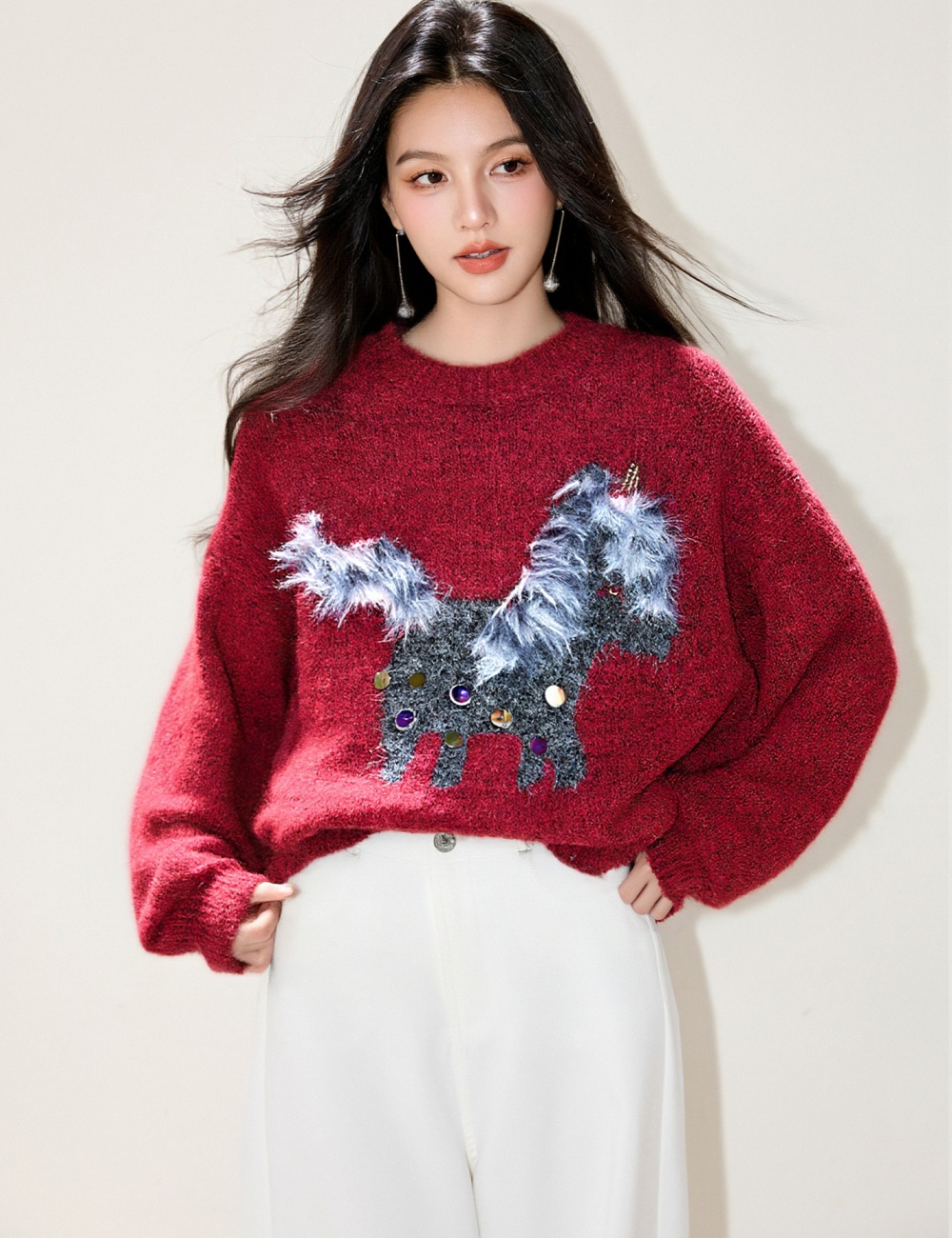 Embroidery pony sweater Korean style tops for women