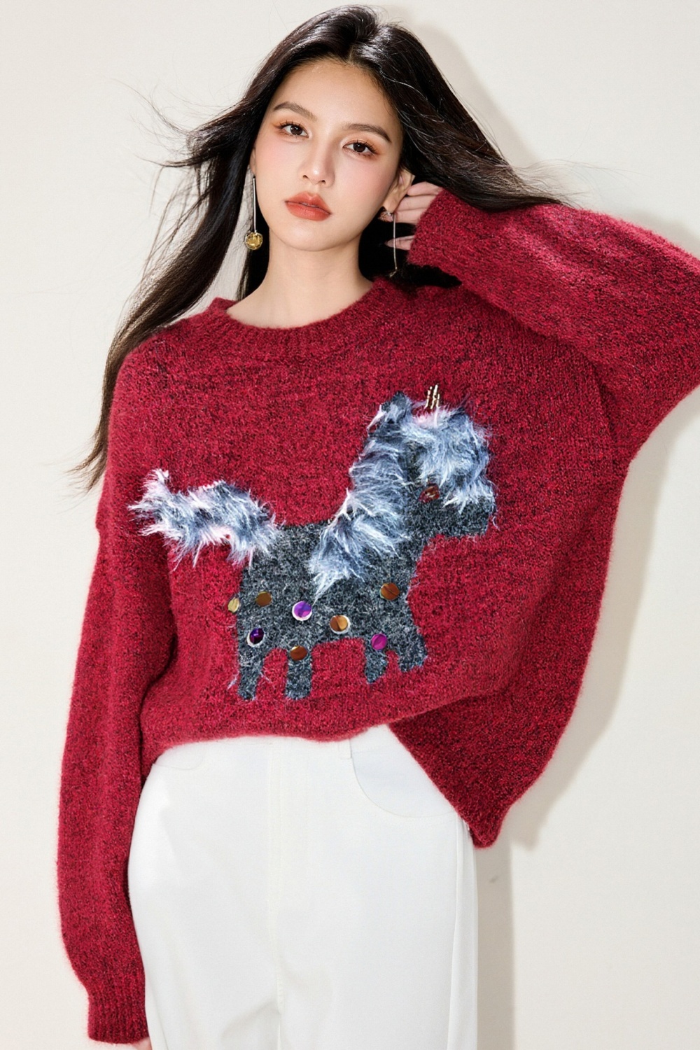 Embroidery pony sweater Korean style tops for women