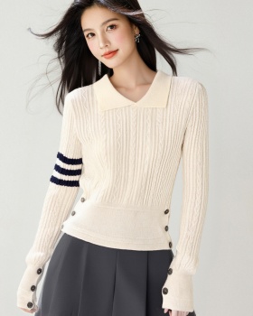 Lapel short tops autumn and winter sweater for women