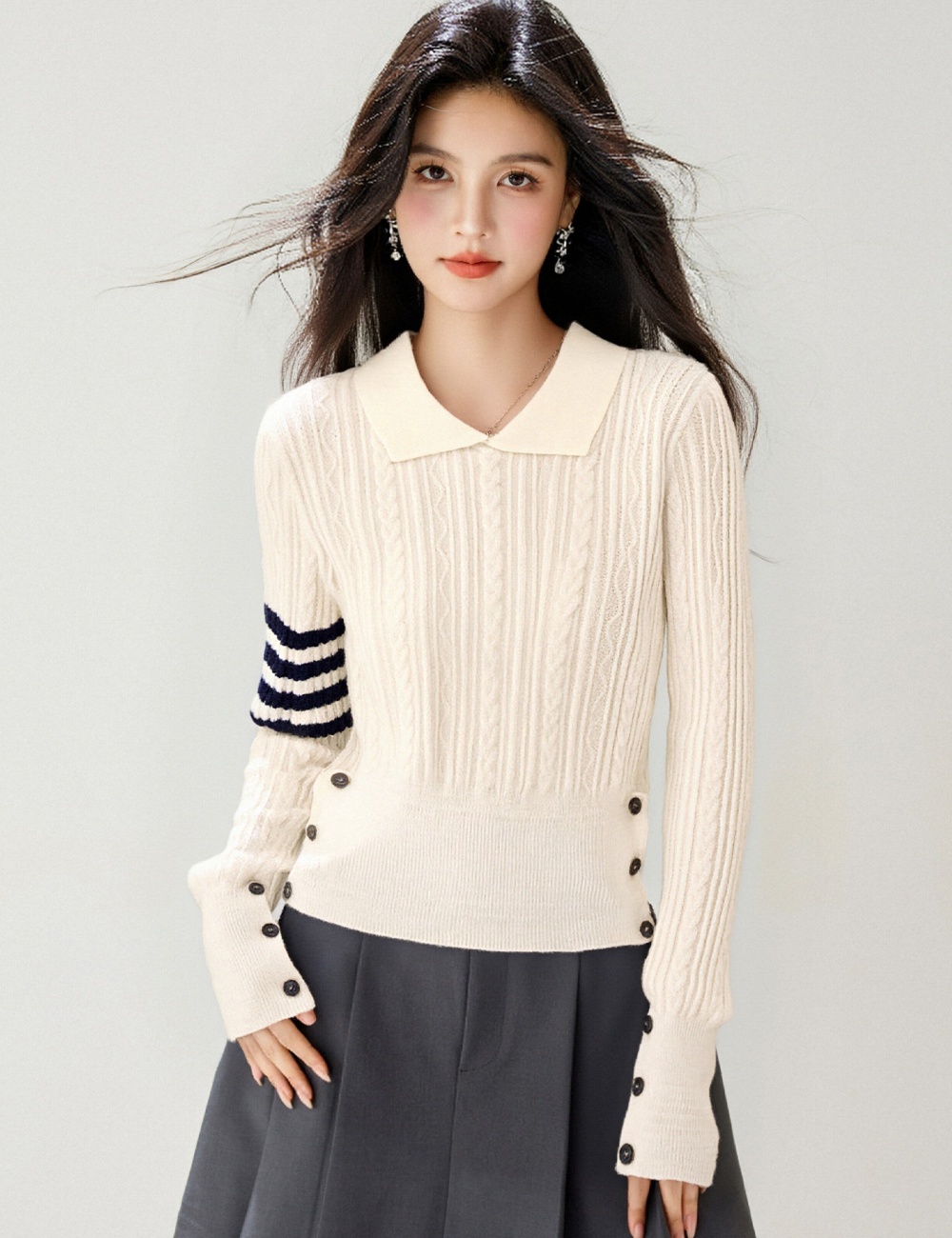 Lapel short tops autumn and winter sweater for women