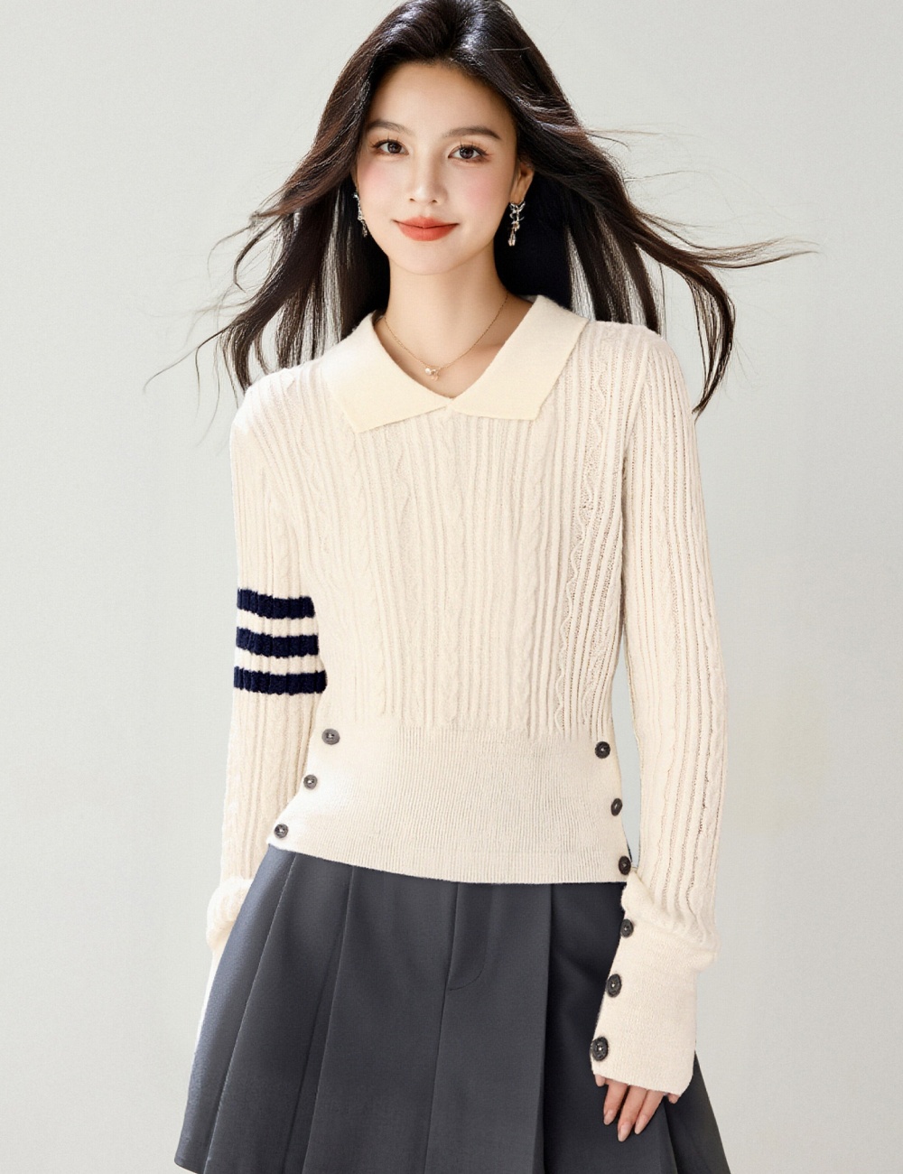Lapel short tops autumn and winter sweater for women