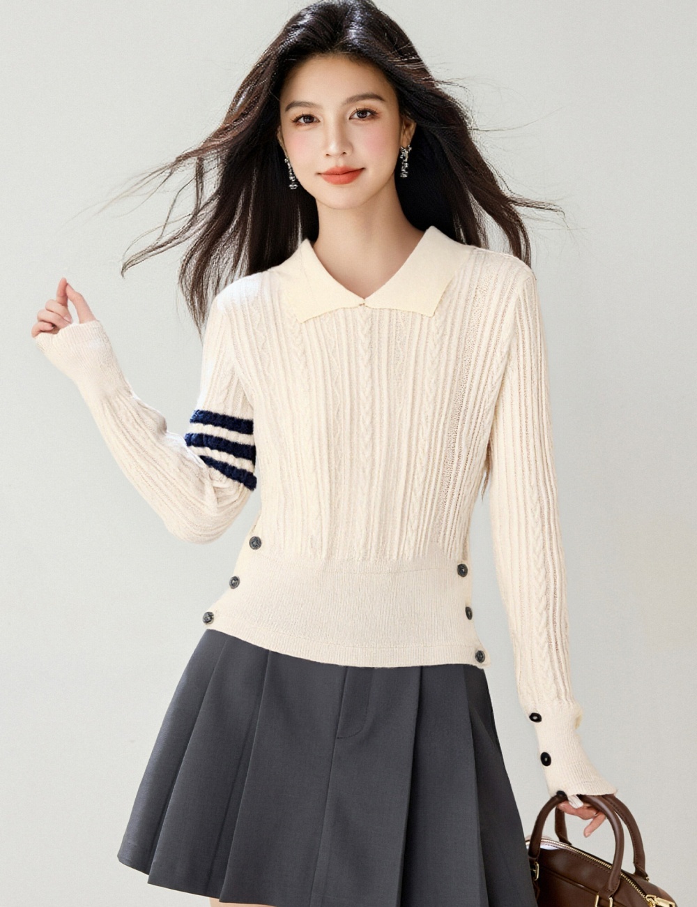Lapel short tops autumn and winter sweater for women
