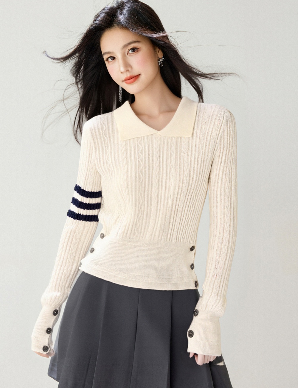 Lapel short tops autumn and winter sweater for women