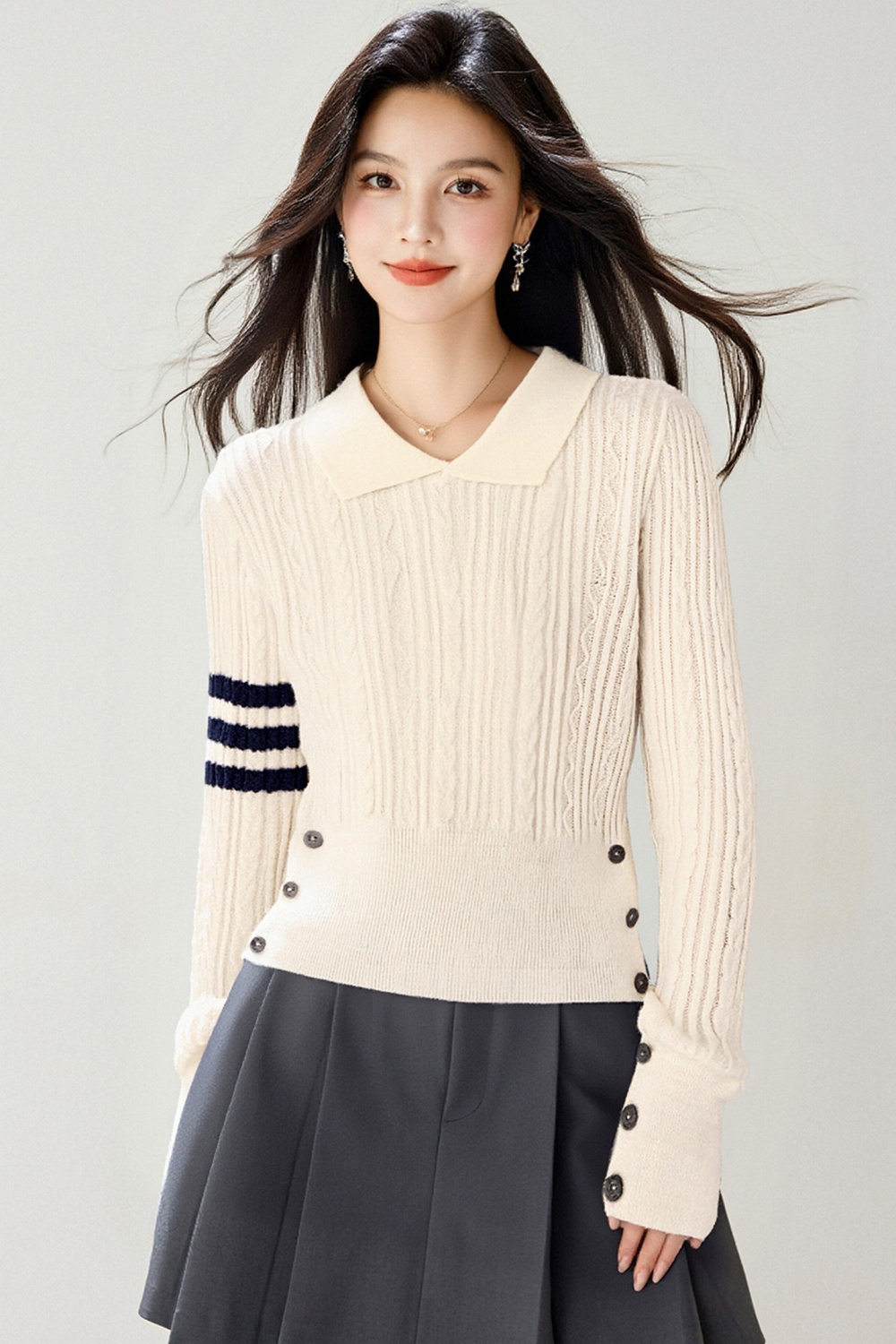 Lapel short tops autumn and winter sweater for women