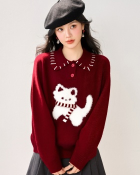 Wears outside lazy tops lapel sweater for women