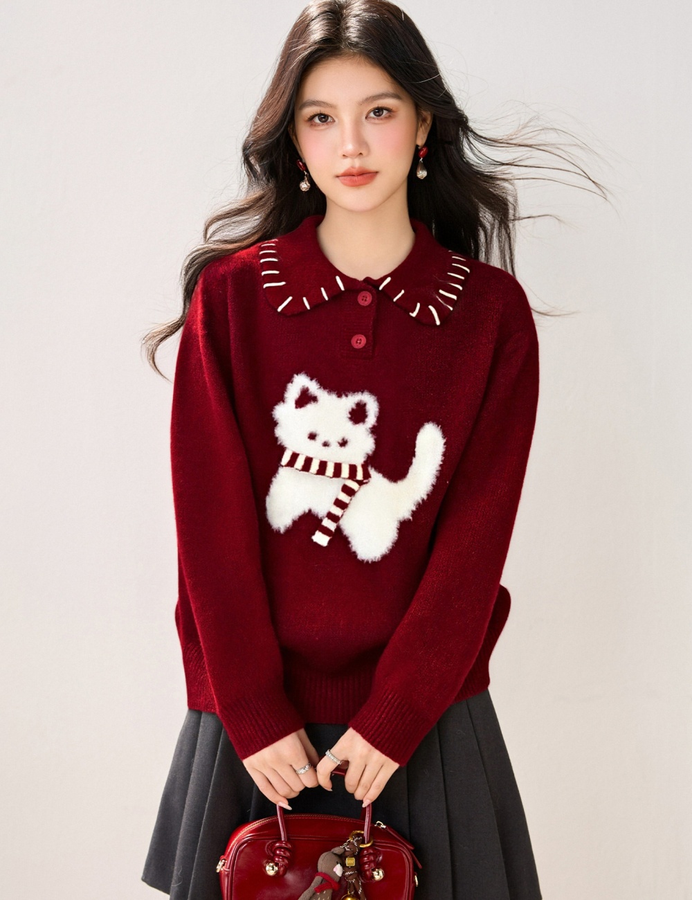 Wears outside lazy tops lapel sweater for women