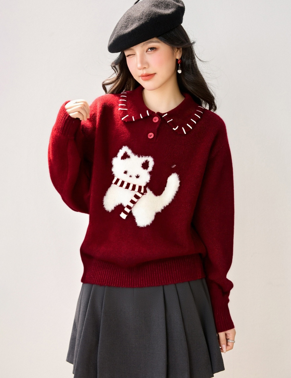 Wears outside lazy tops lapel sweater for women