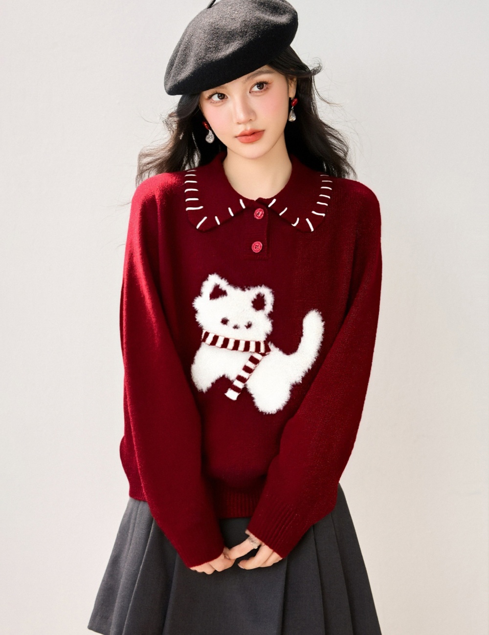 Wears outside lazy tops lapel sweater for women