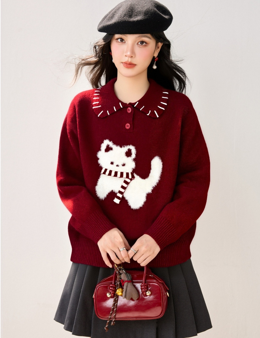 Wears outside lazy tops lapel sweater for women