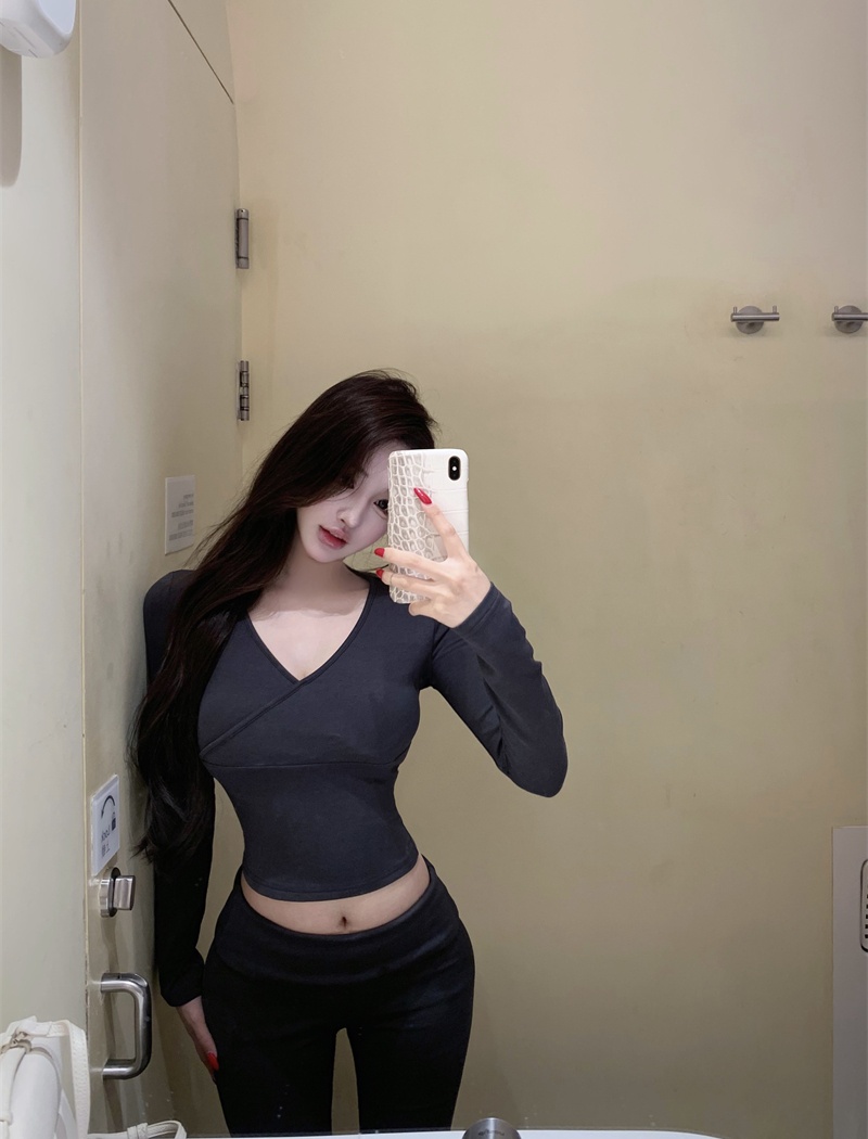 V-neck Casual long pants micro speaker slim tops a set