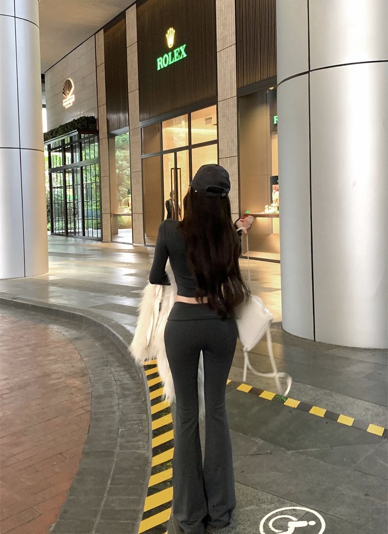 V-neck Casual long pants micro speaker slim tops a set