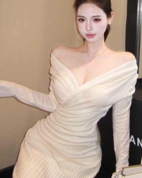 Fold cross V-neck tops slim long sleeve sweater