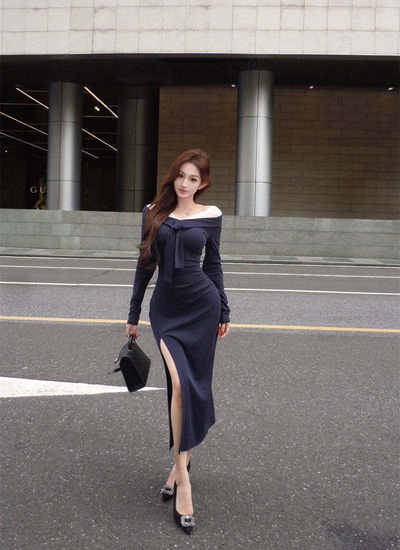 Splice V-neck France style frenum lace dress