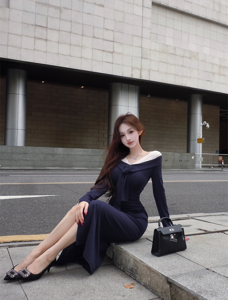 Splice V-neck France style frenum lace dress