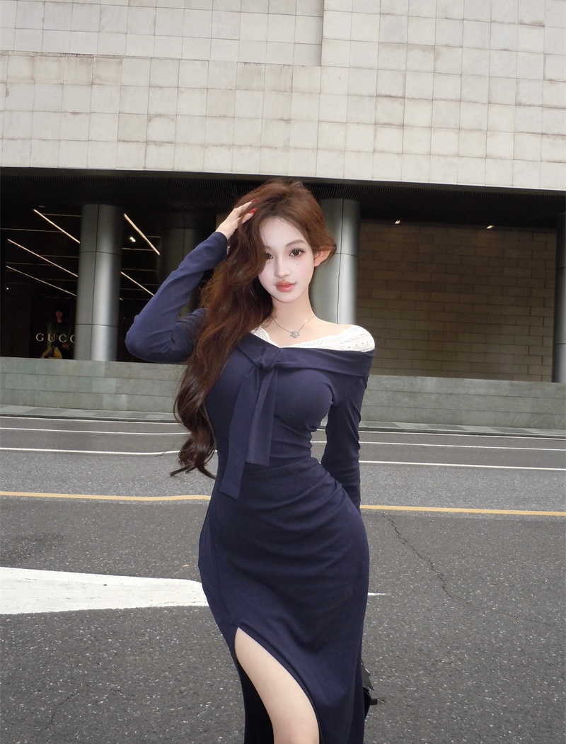 Splice V-neck France style frenum lace dress