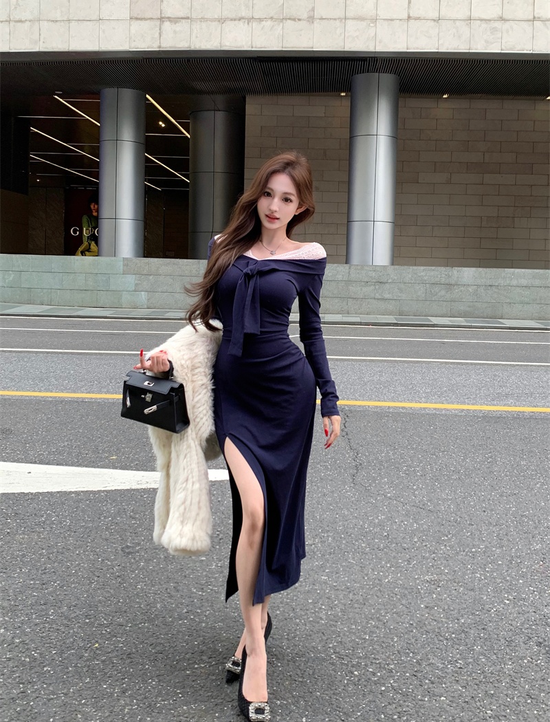 Splice V-neck France style frenum lace dress