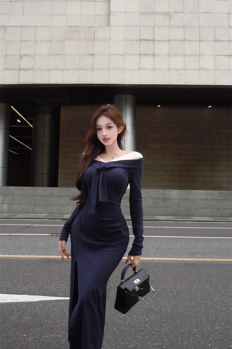 Splice V-neck France style frenum lace dress