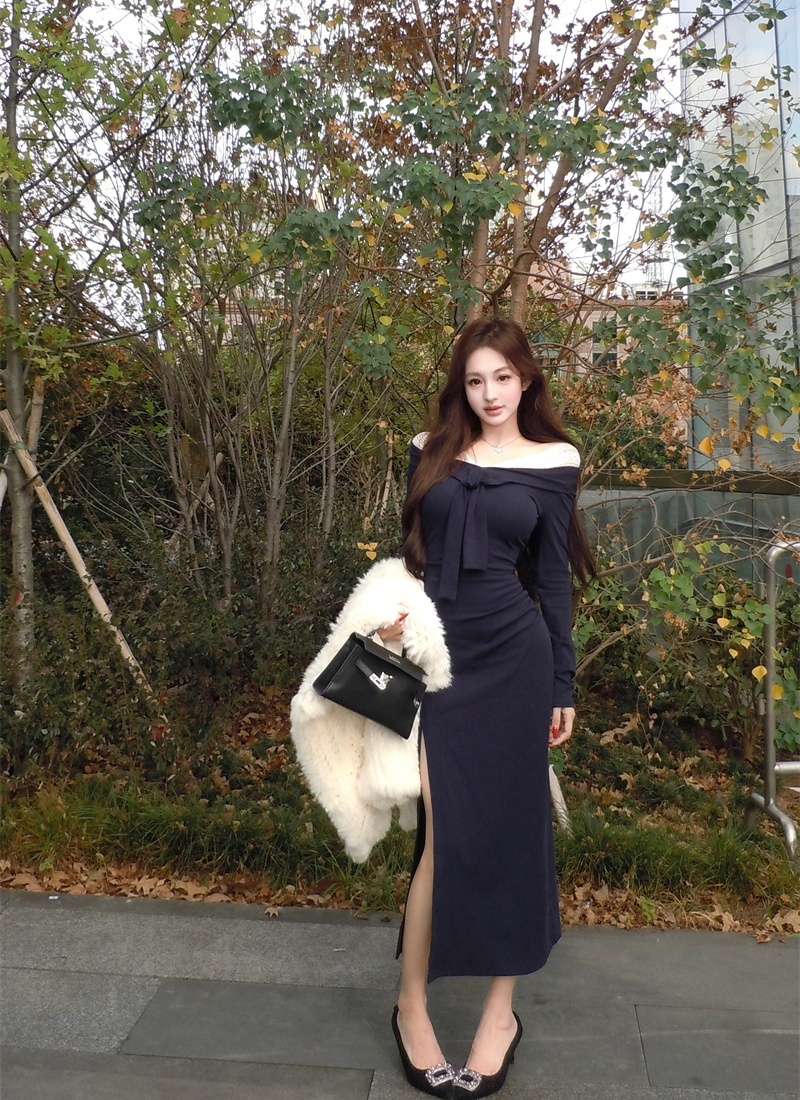 Splice V-neck France style frenum lace dress