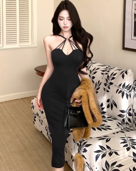 Cross bandage halter slim dress for women