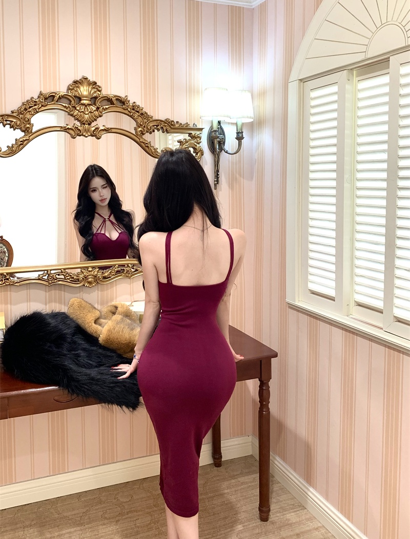 Cross bandage halter slim dress for women