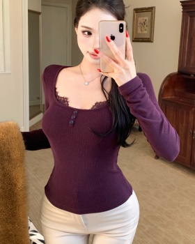 U-neck slim tops enticement lace sweater