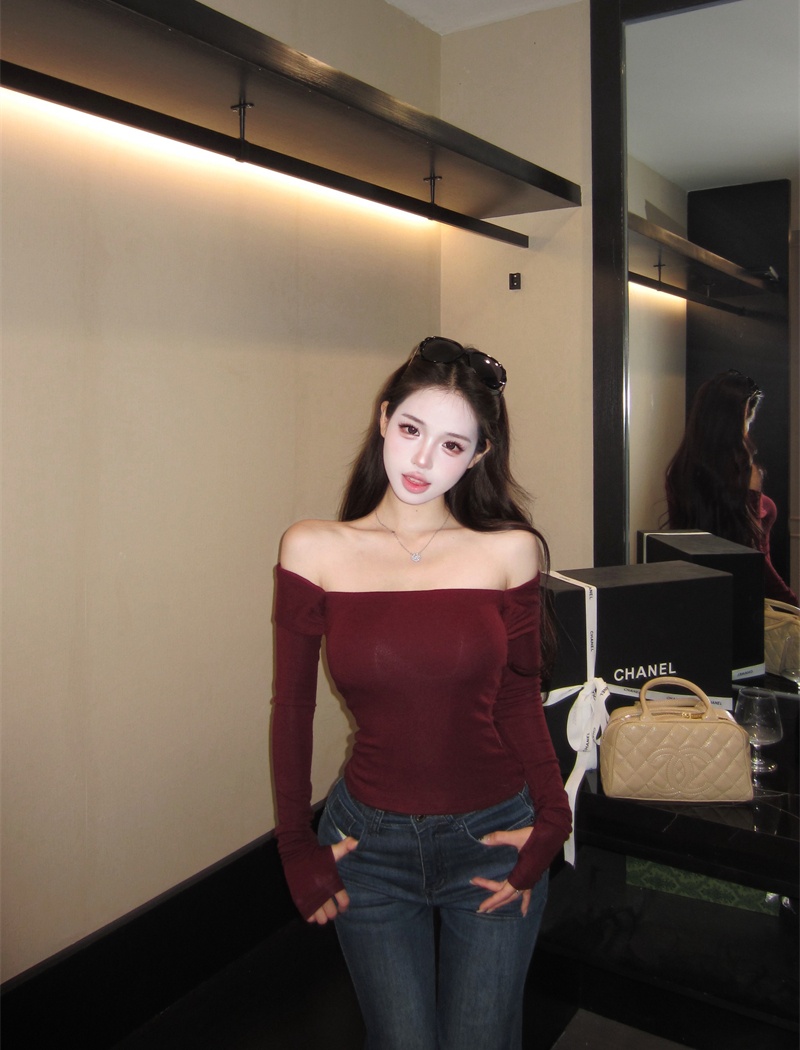 Bottoming square collar long sleeve slim Pseudo-two tops