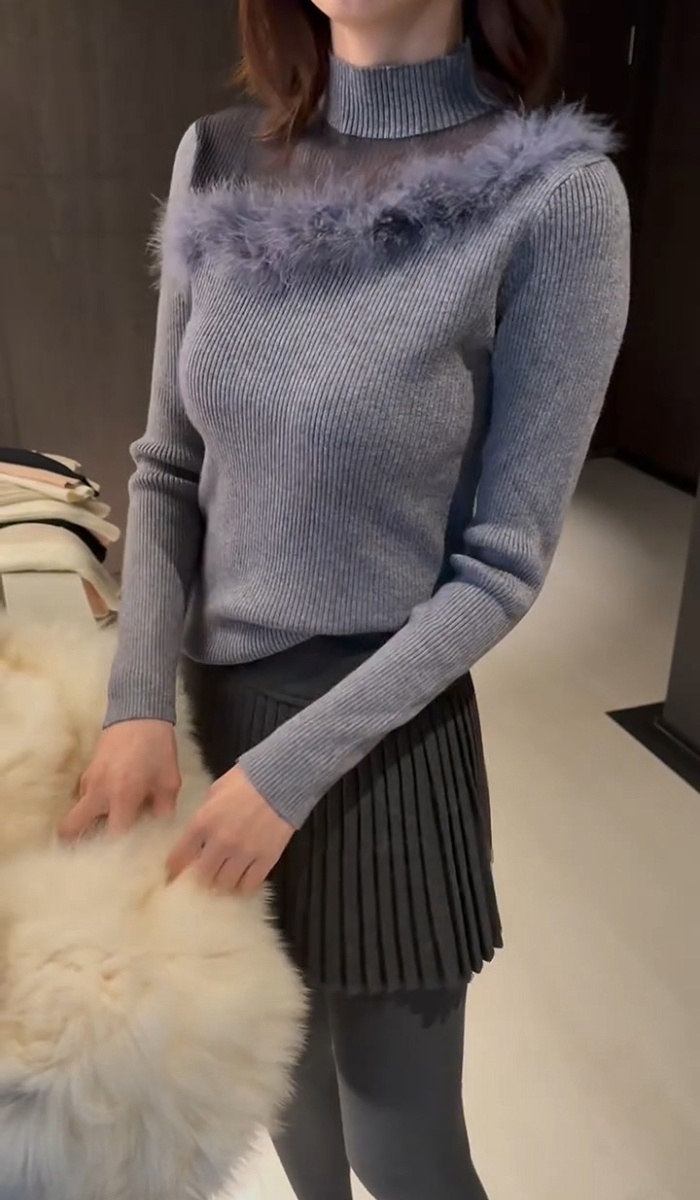 Splice burr bottoming shirt knitted sweater for women